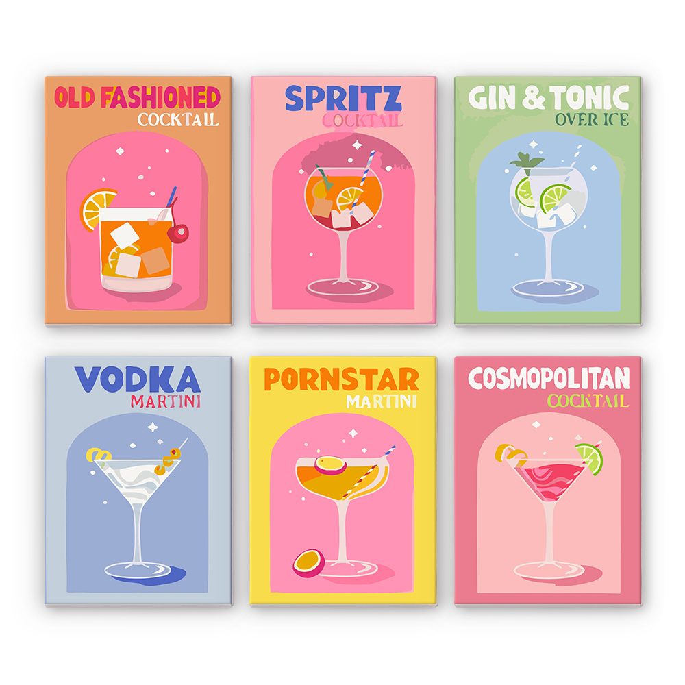 Paint by numbers - 6 Mini Paintings - Colorful Cocktail Set