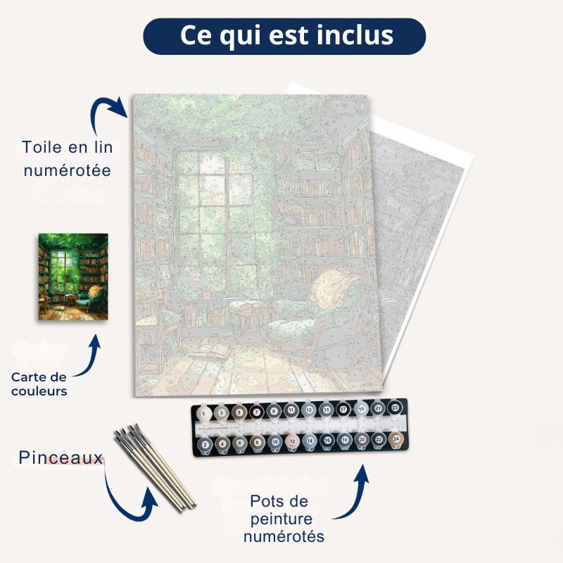 Peinture par numéro - Bibliothèque verdoyante
