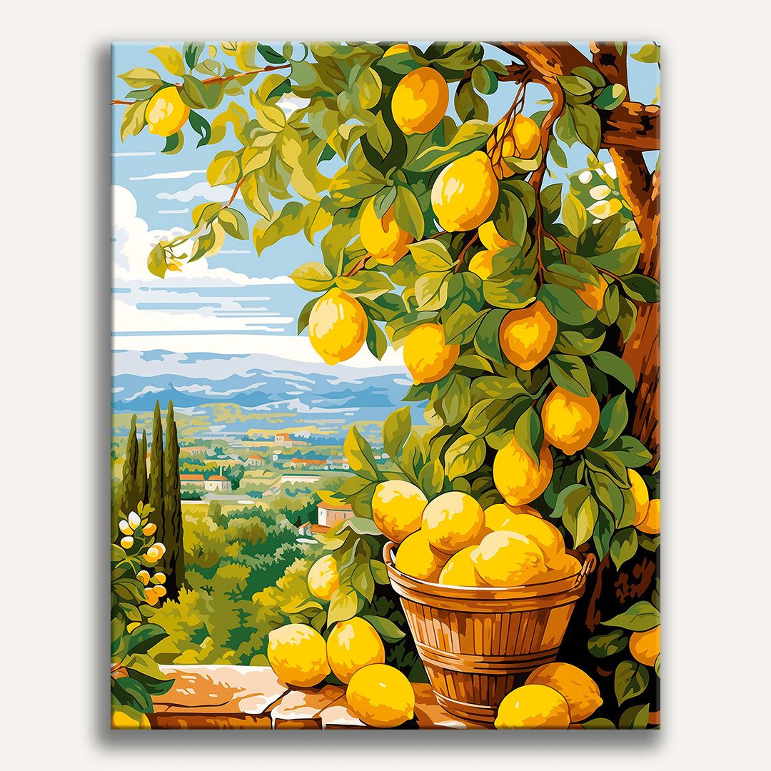 The image showcases a vibrant scene featuring a fruit orchard.